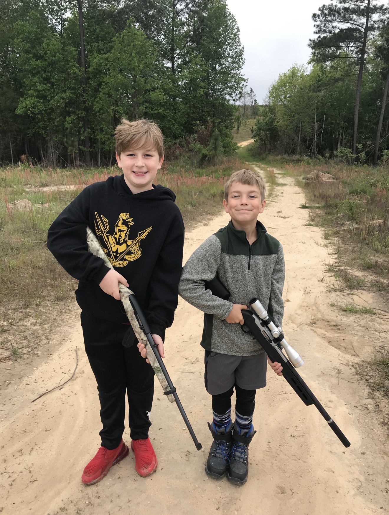 Young shooters on the ranch road.