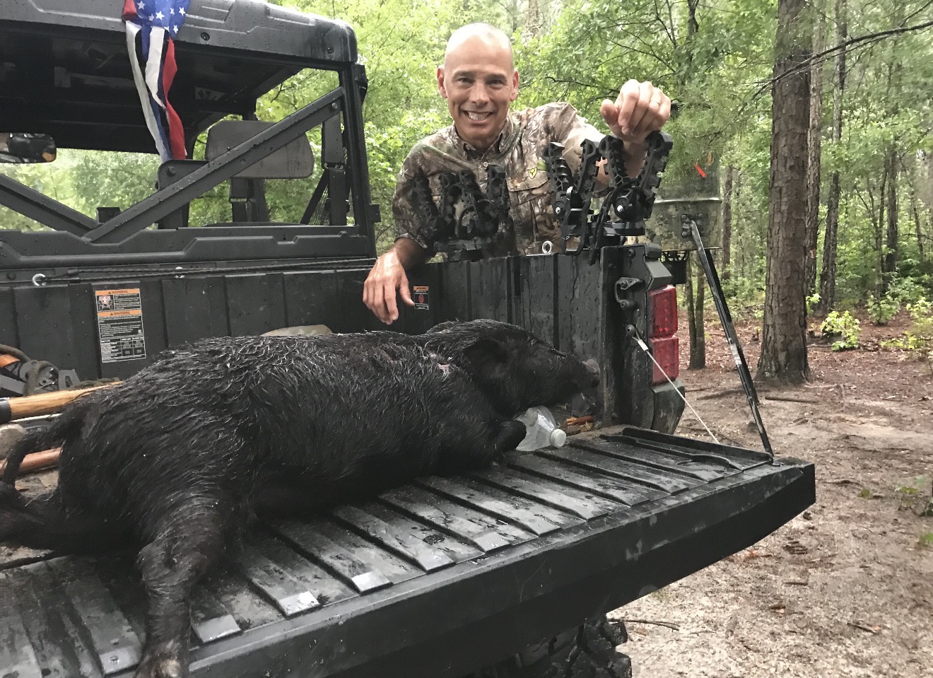 Heath with his first Russian boar — a 5 minute hunt!