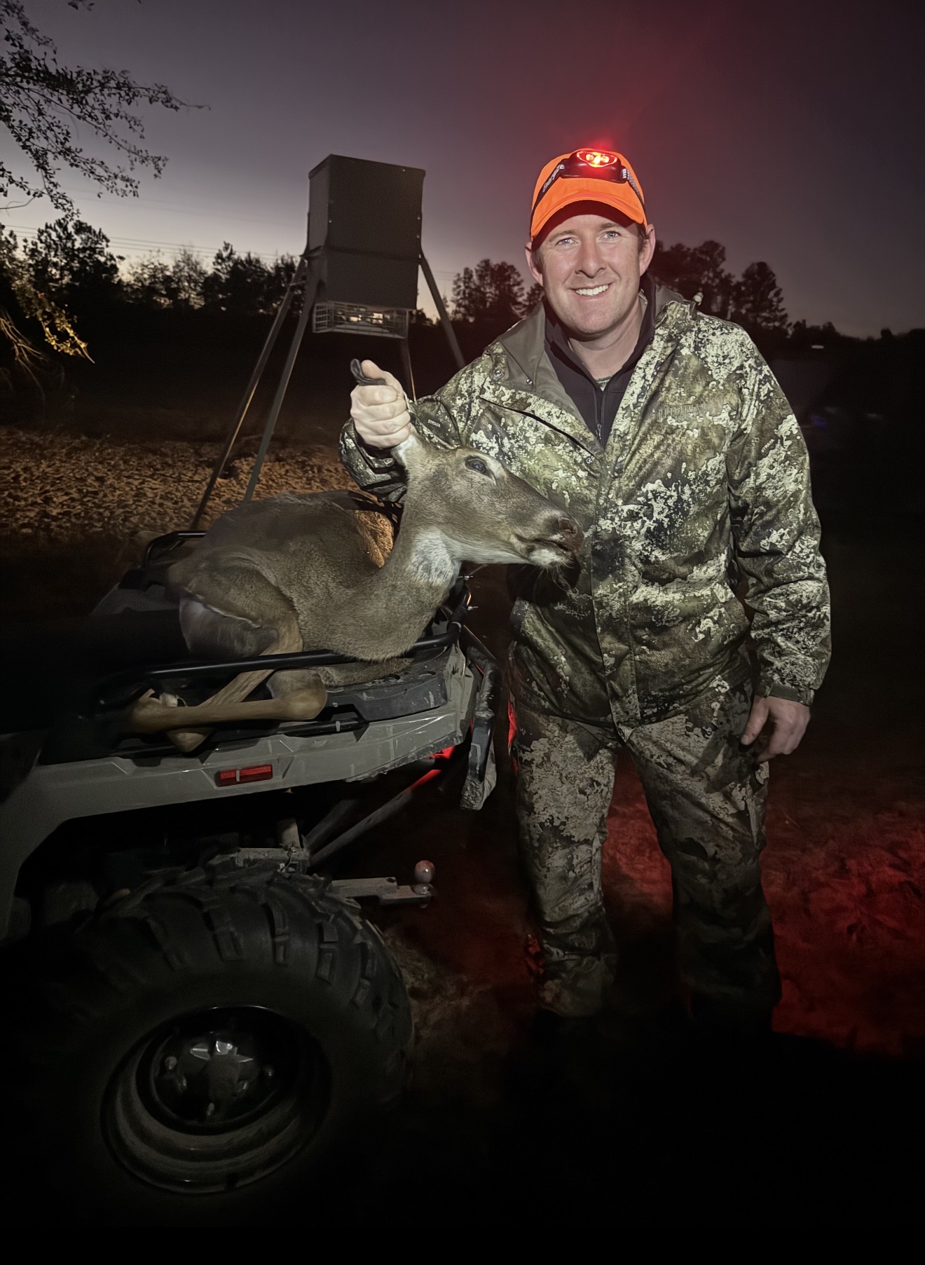 Ryan with a big doe at the dove field stand, loaded in the Polaris heading to camp.