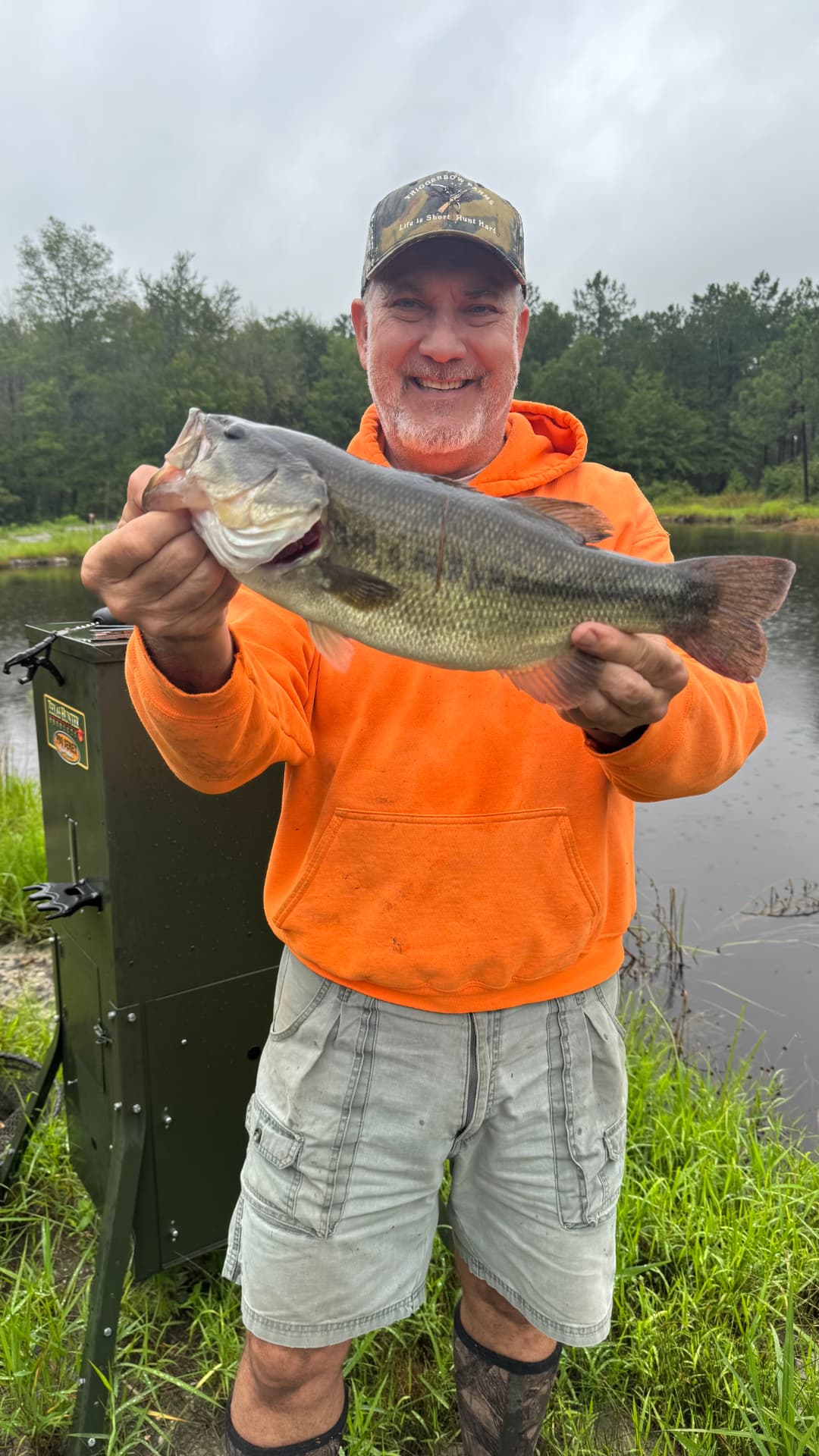 Largemouth bass caught in a ranch pond