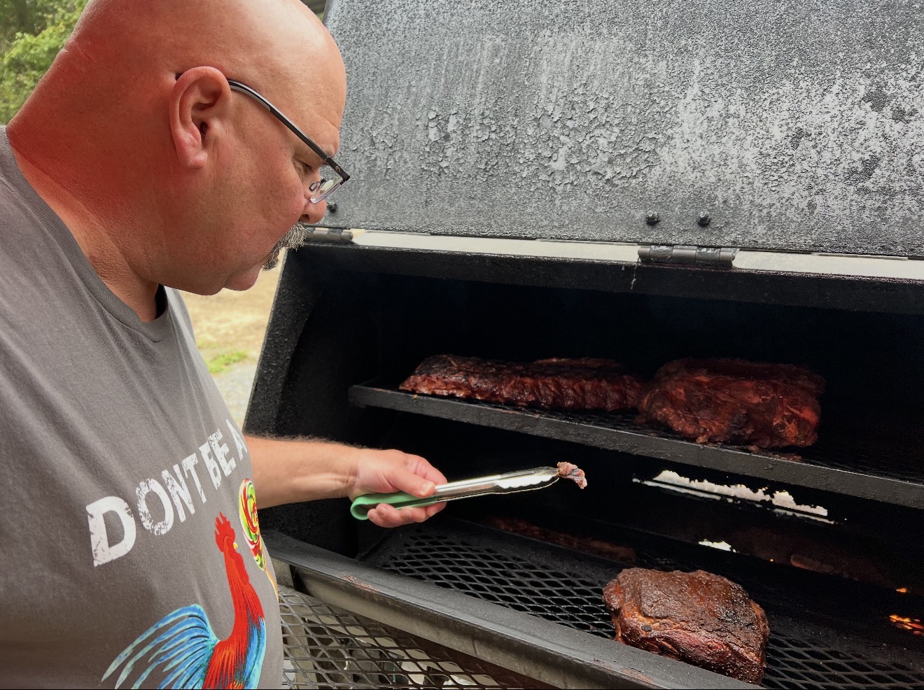 Chef Tony on the BBQ rotisserie.